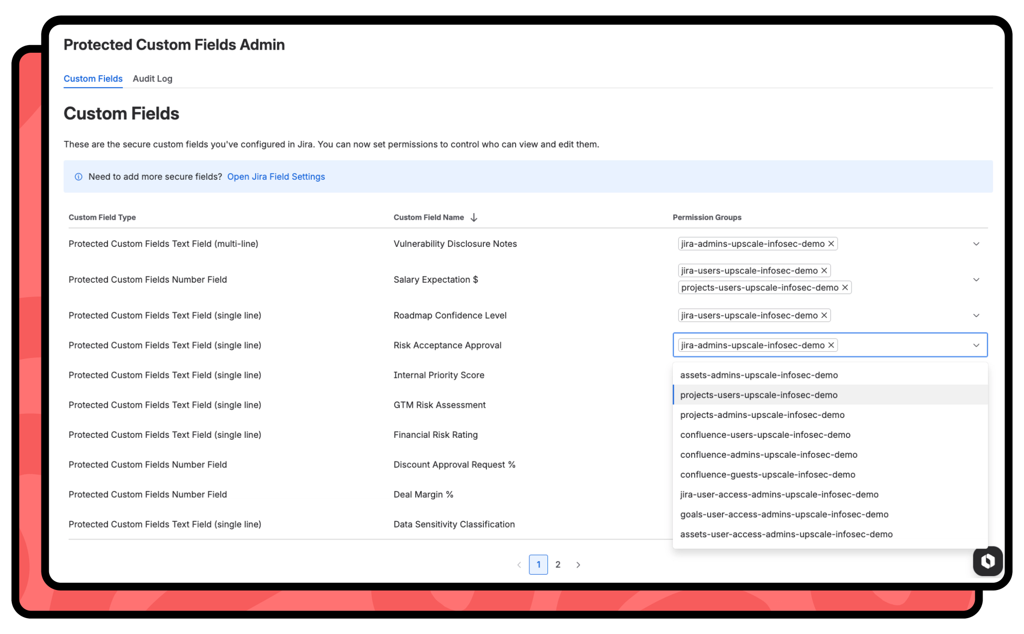 Admin screen in Protected Custom Fields for Jira and JSM