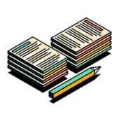 Two stacks of documents and pencil in Upscale illustration style