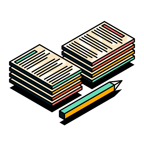 Illustration of pile of documents in Upscale visual style