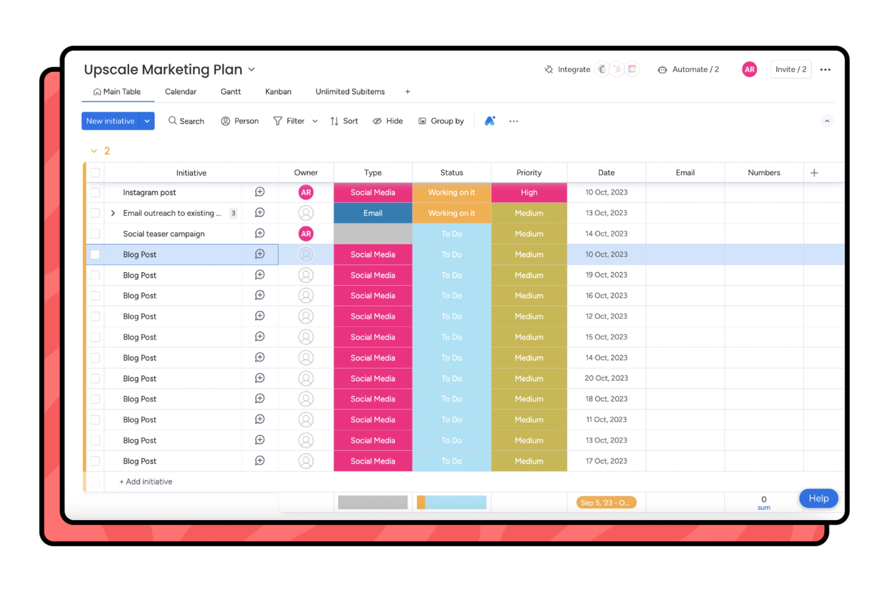 Screenshot showing recurring tasks in a monday.com board.
