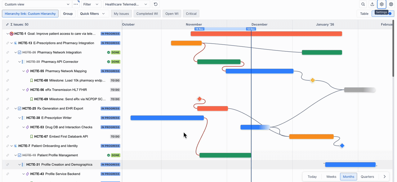 Enable baselines in Hierarchy for Jira to track drift