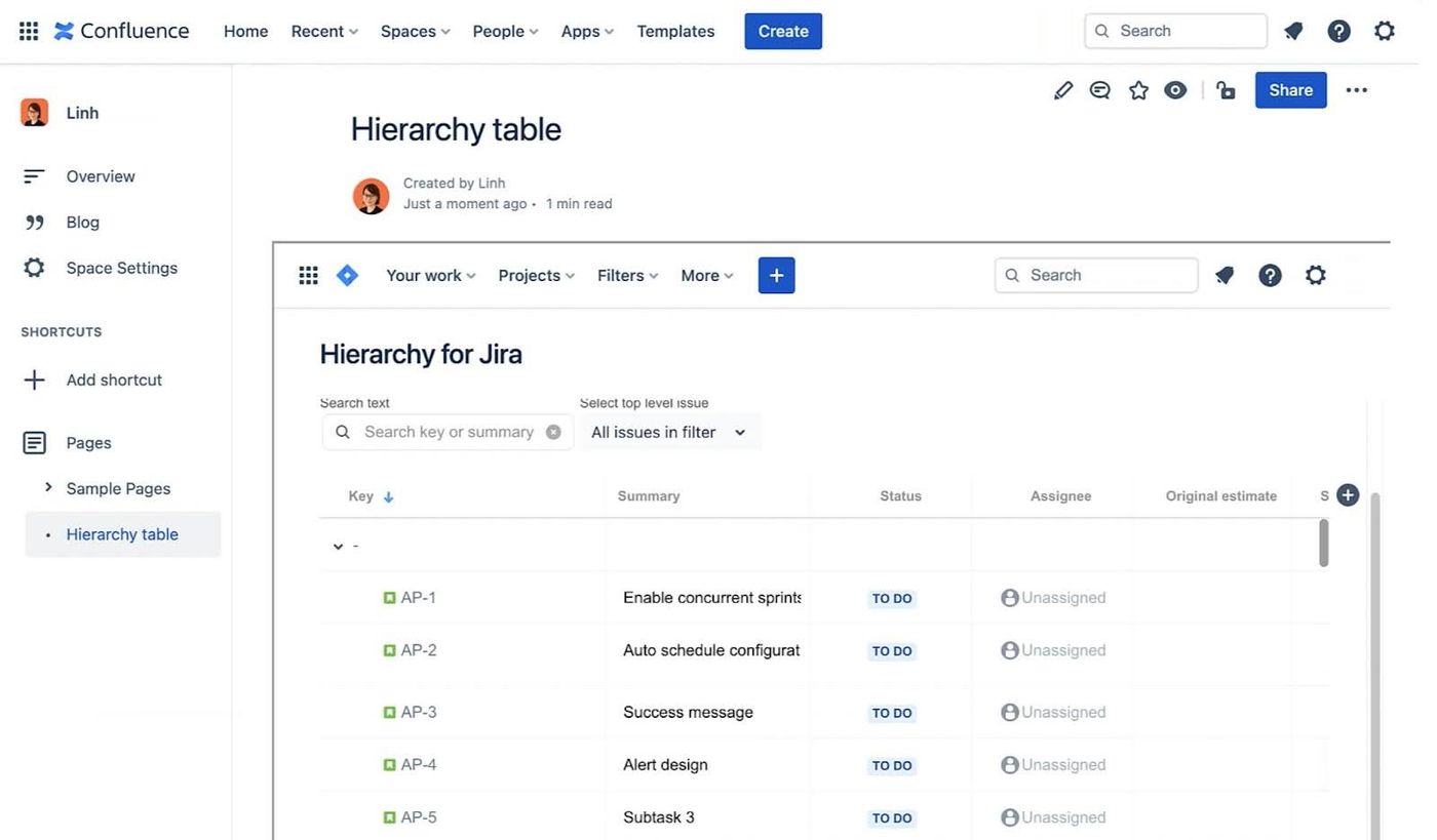 embed your jira epic progress report in confluence