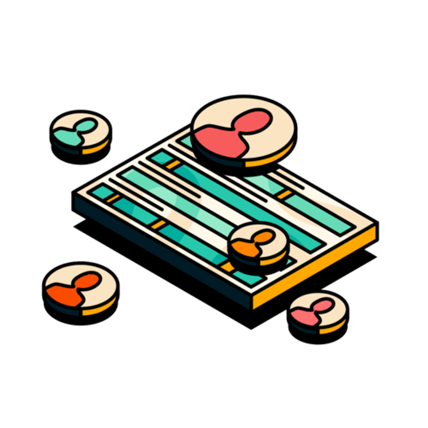 A Statuspage with profile picture style icons surrounding it