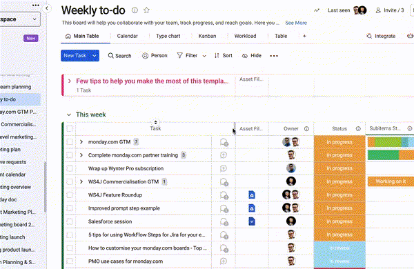 GIF showing how to resize and drag and drop columns in monday.com.