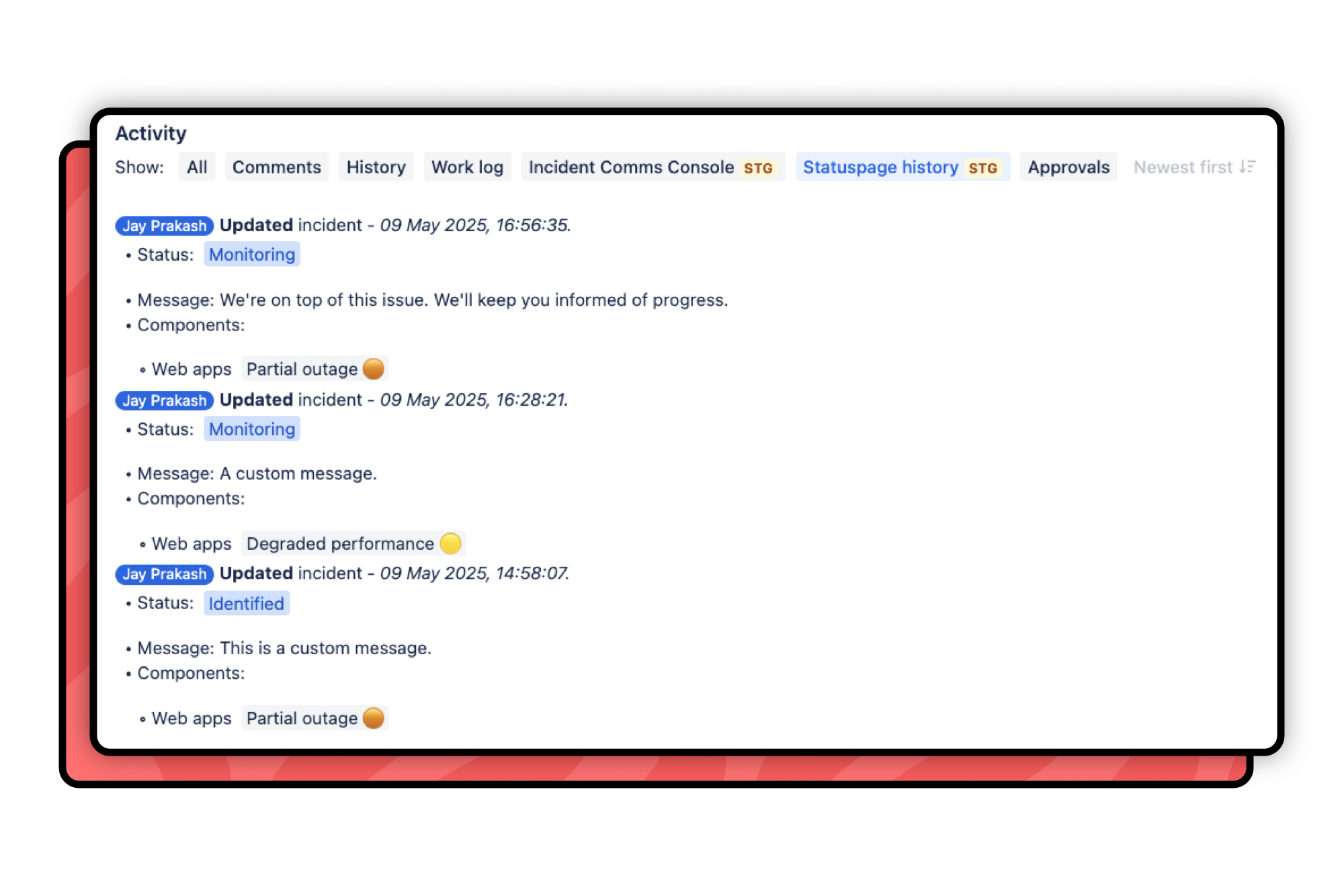 Statuspage activity log within Jira Service Management