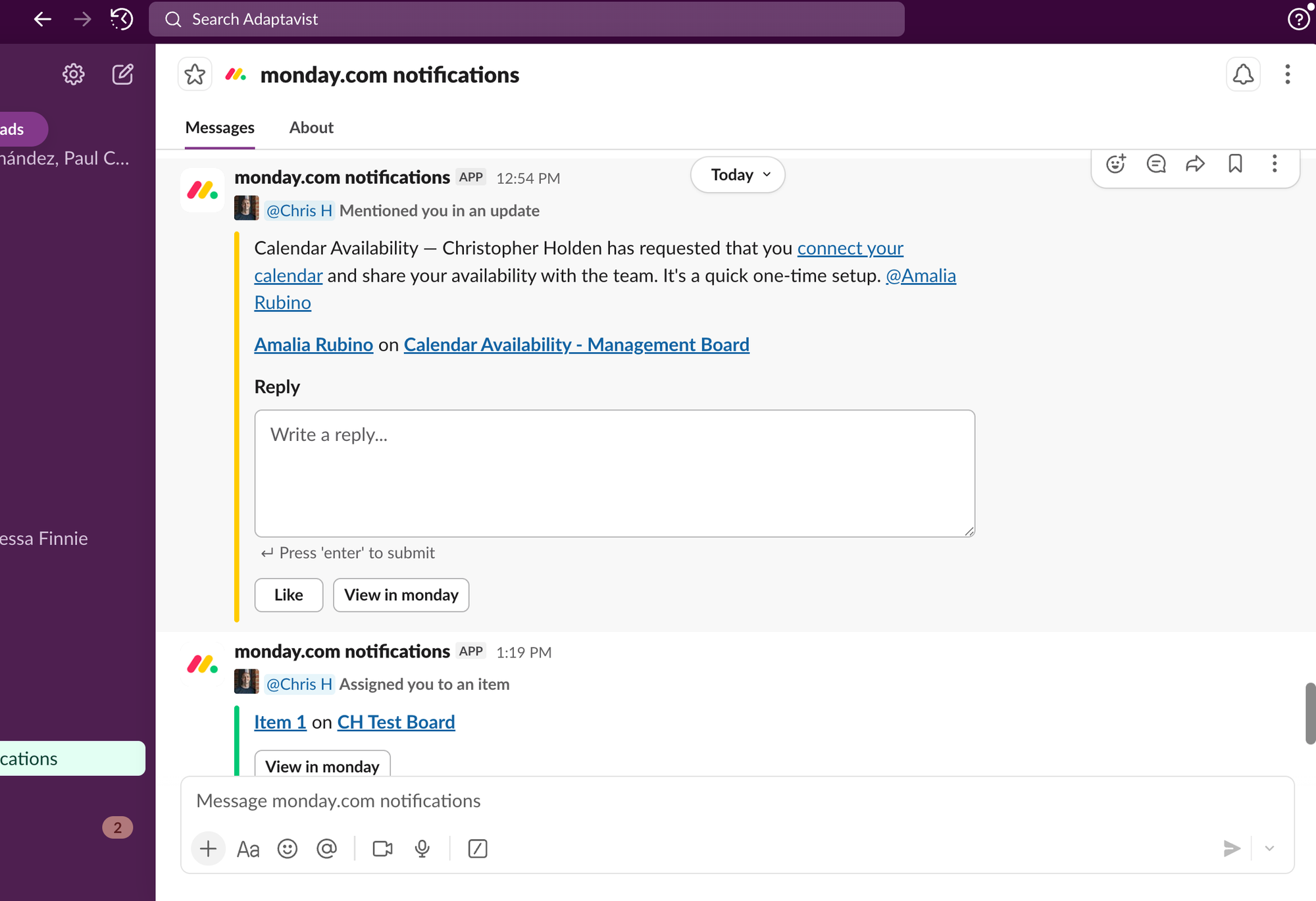 Showing how to connect your calendar through Slack