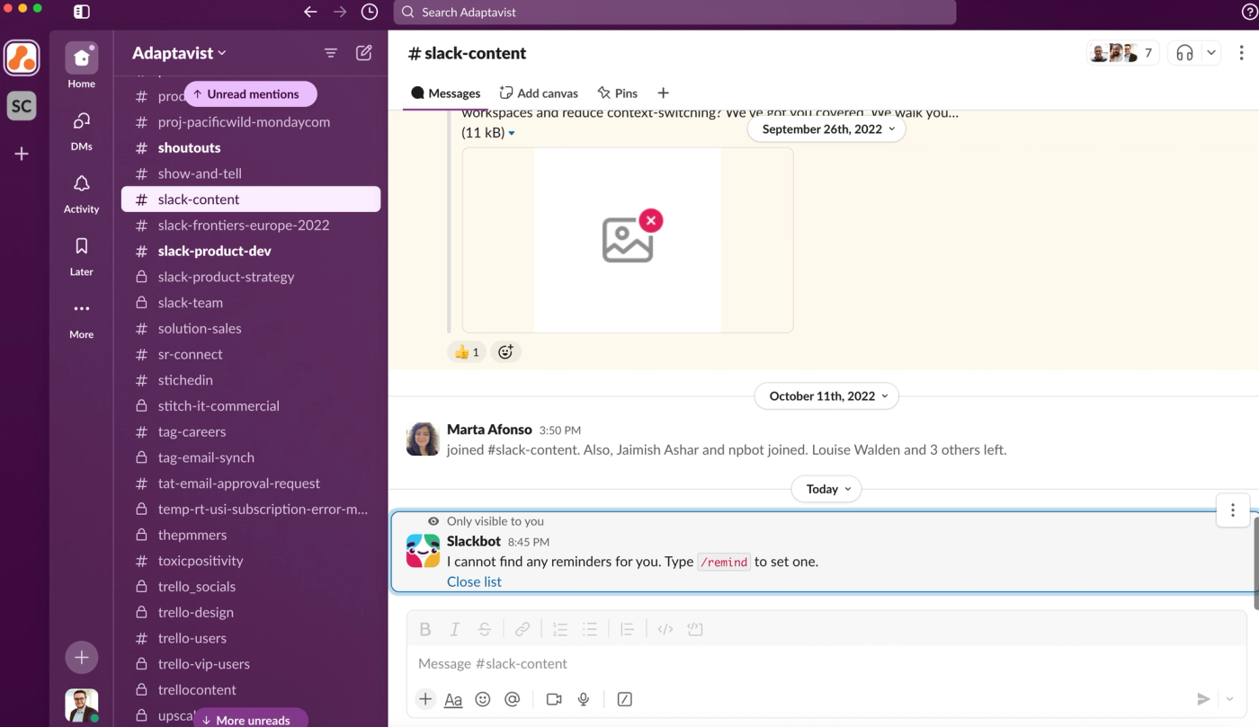 Screenshot of the Slack interface.