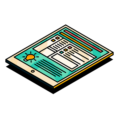 Illustration of tablet with check boxes and illustrative text in Upscale visual style