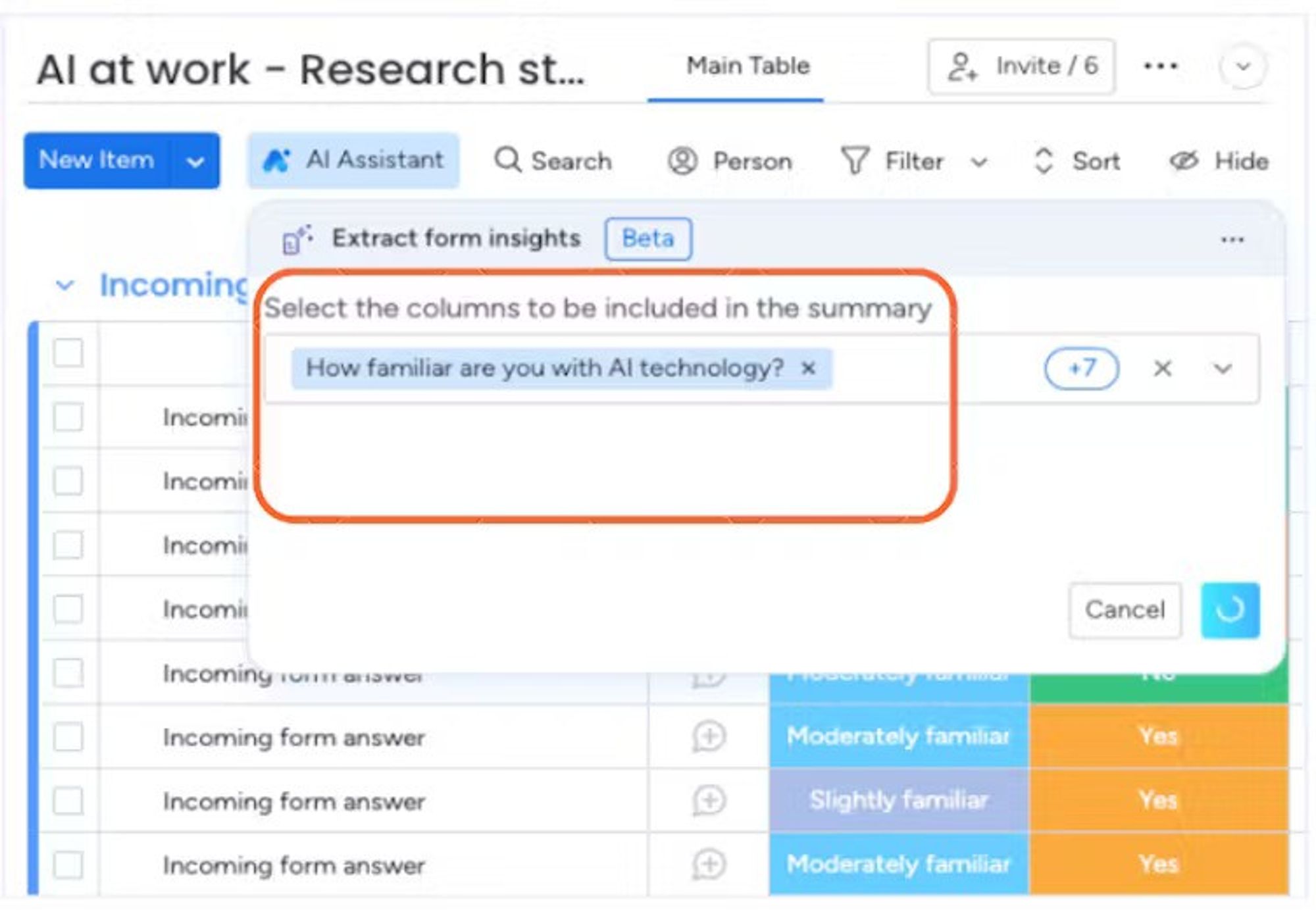 Screenshot showing how to select the columns you want to be included in your summary using Smart Forms for monday.com.