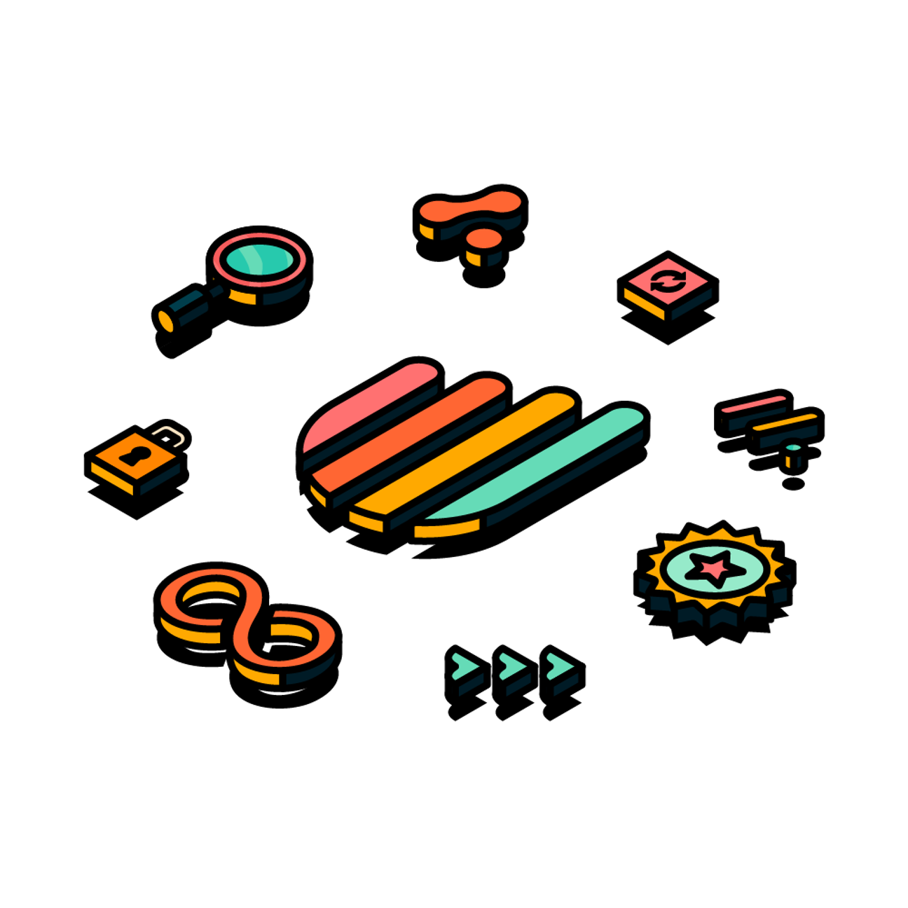 Upscale logo with mini illustrations