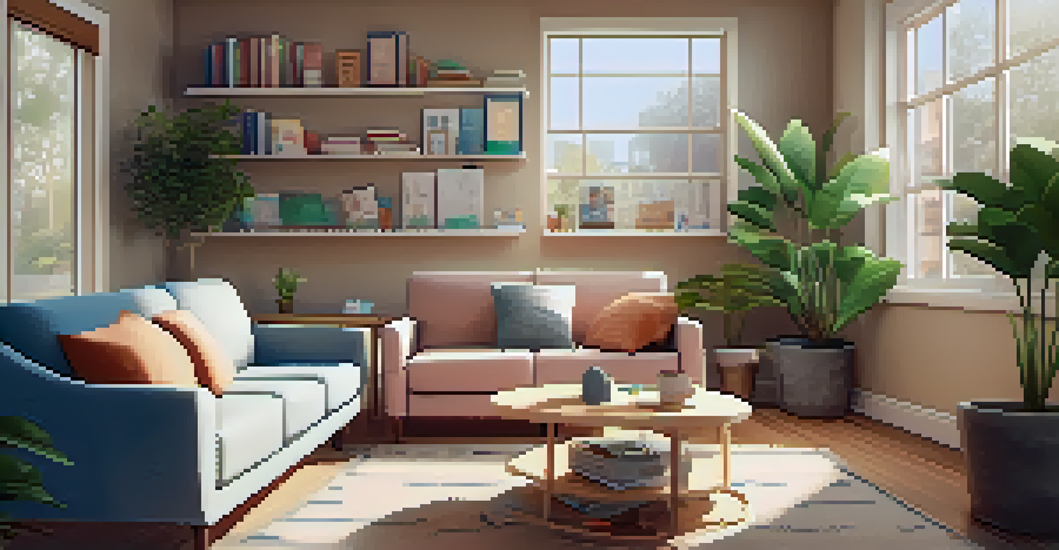 A calming school counseling office with a counselor and a student engaged in conversation, surrounded by books and plants.