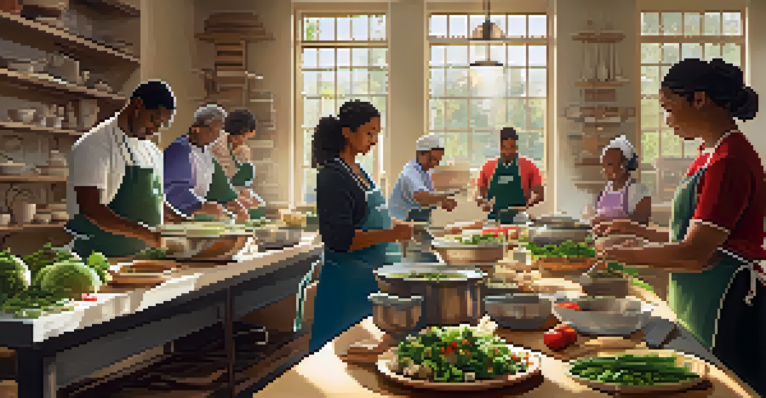 A community cooking class where participants are preparing meals with local ingredients under bright sunlight.