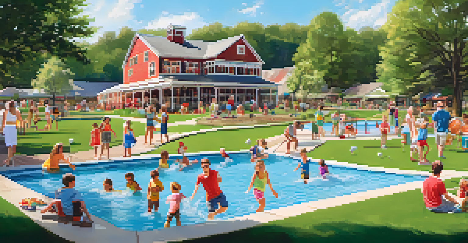Families enjoying various activities at Blackberry Farm Park, including swimming and mini-golf.