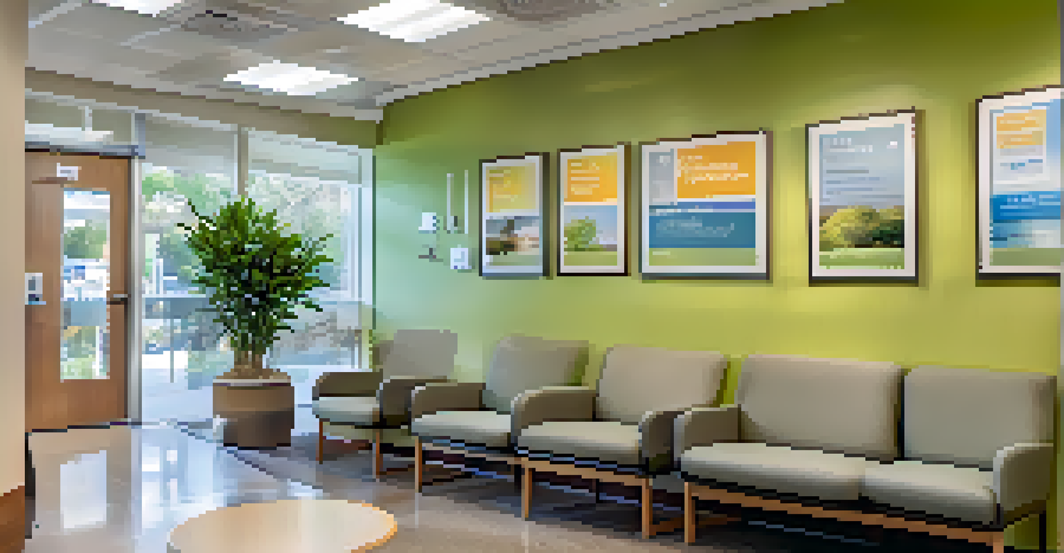 A cozy waiting area in a health clinic with comfortable seating and health education materials.