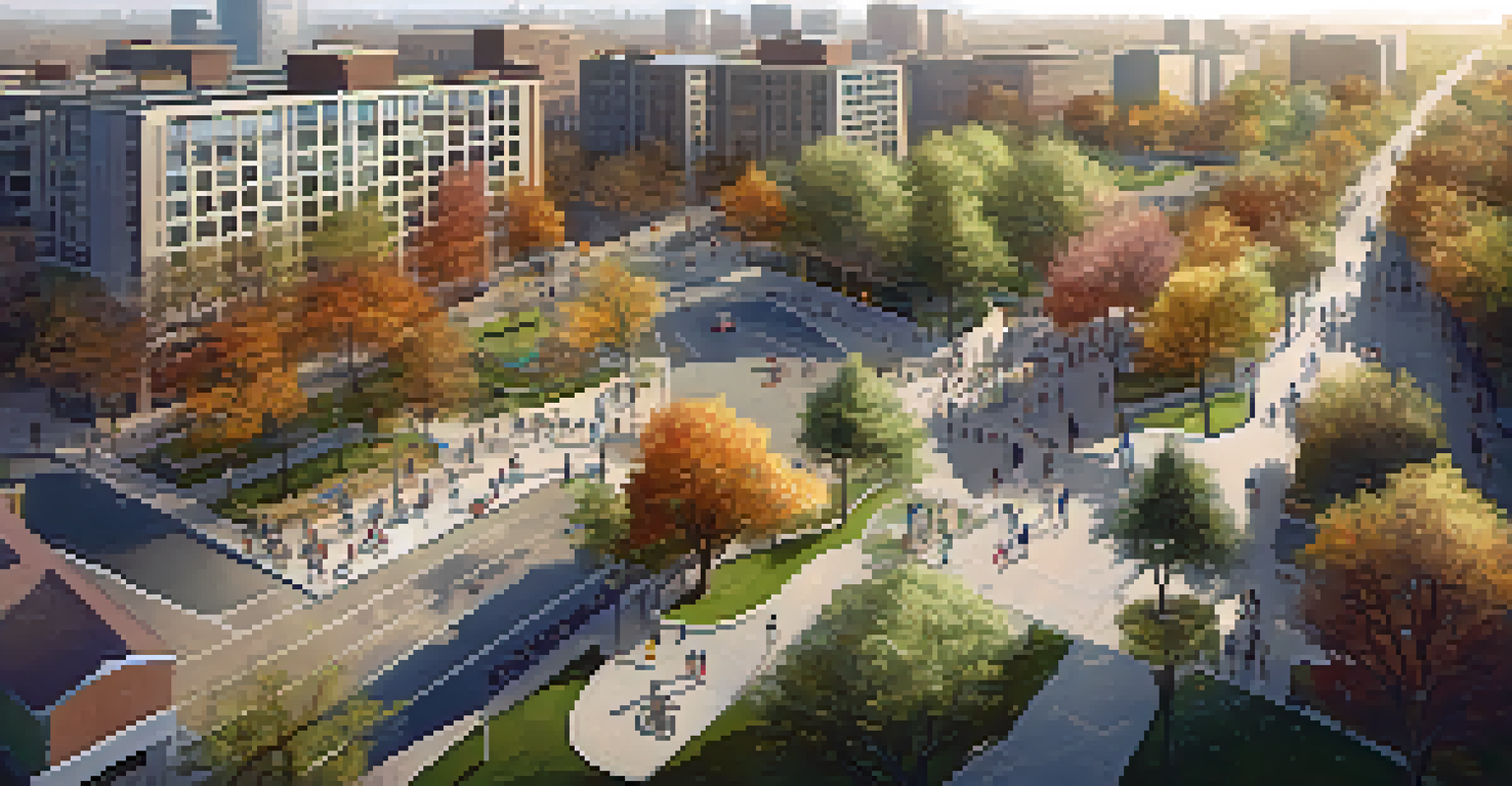 Aerial view of a city showing interconnected biking trails surrounded by parks and residential areas.