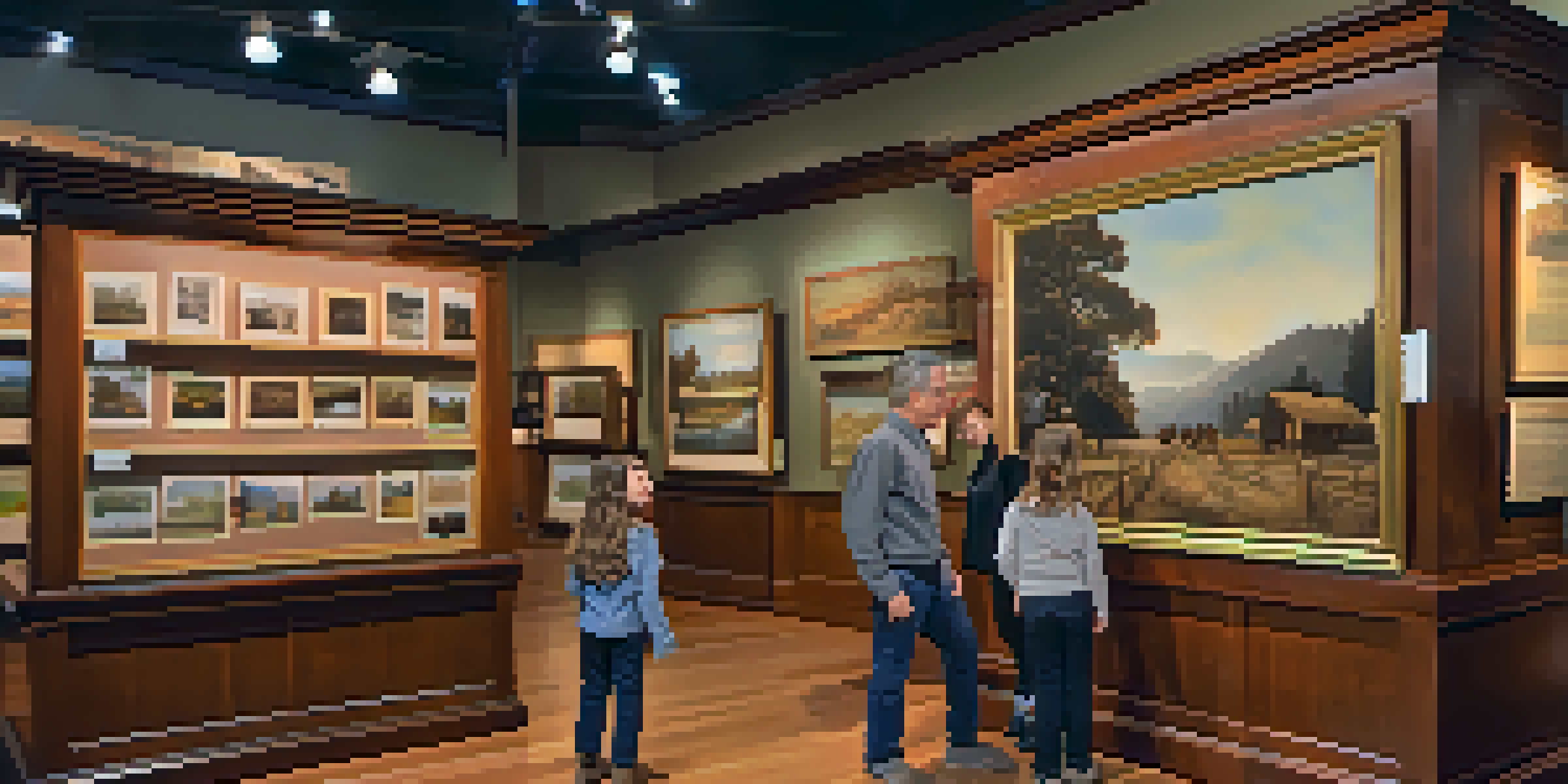 A family of four exploring a museum filled with historical exhibits, displaying expressions of wonder and curiosity.