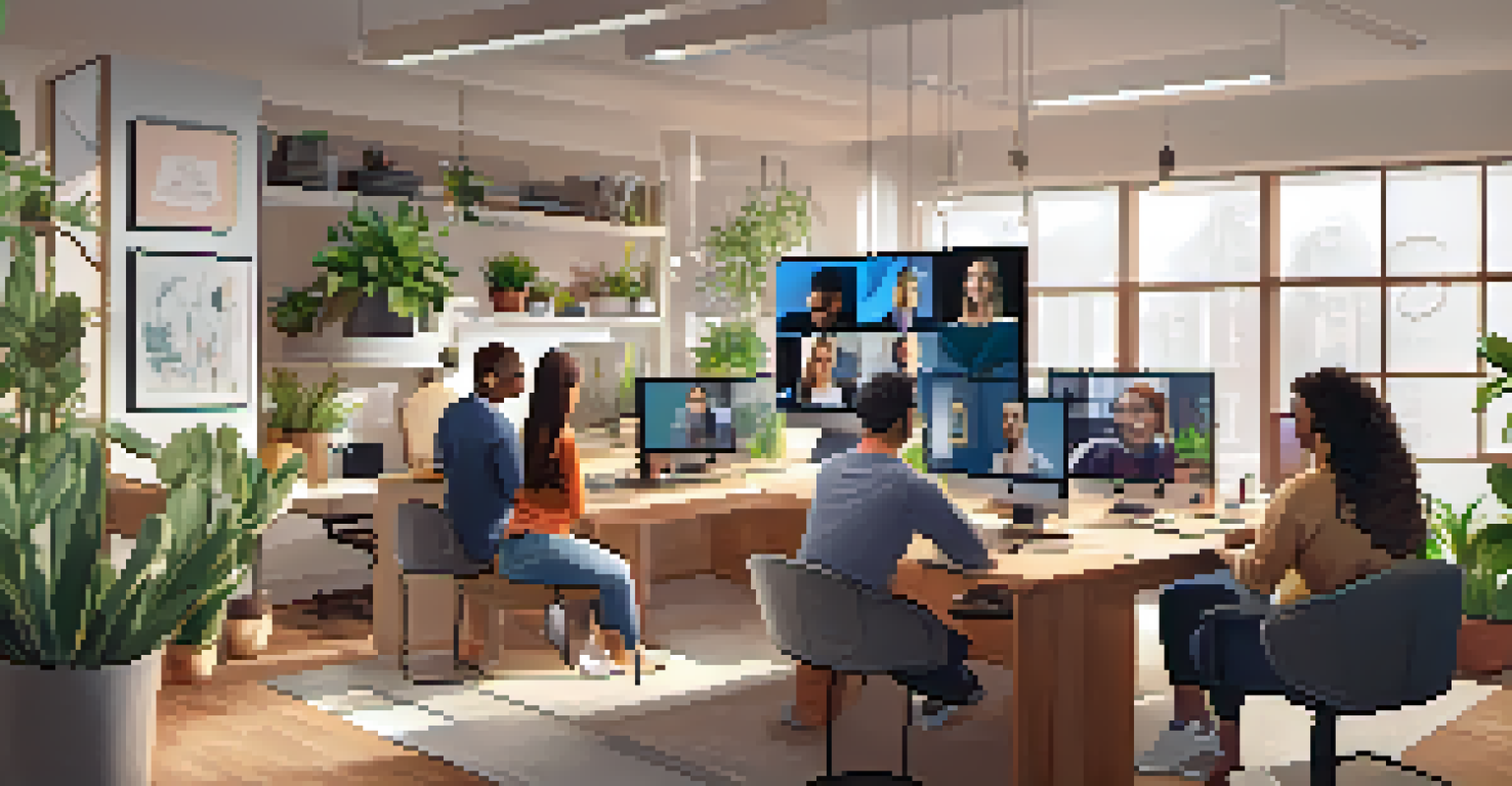 Participants in a virtual workshop, collaborating through video conferencing, each in their unique home office setups.