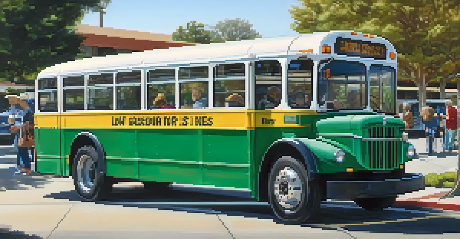 An accessible public transportation bus at a stop, with seniors waiting to board, highlighting community and mobility.