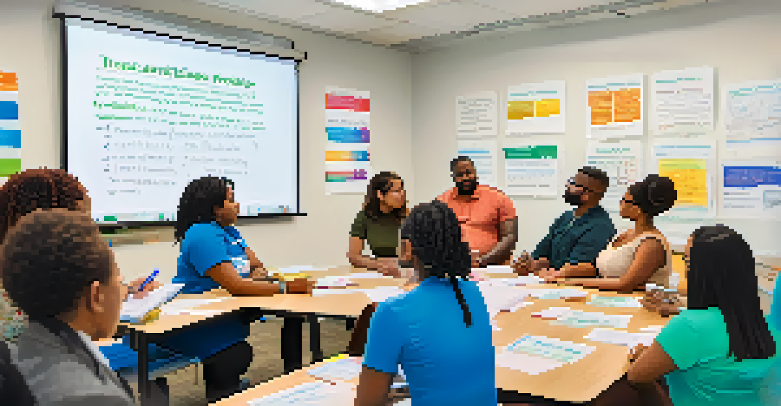 A group of individuals participating in a financial literacy workshop, actively taking notes with a facilitator presenting.
