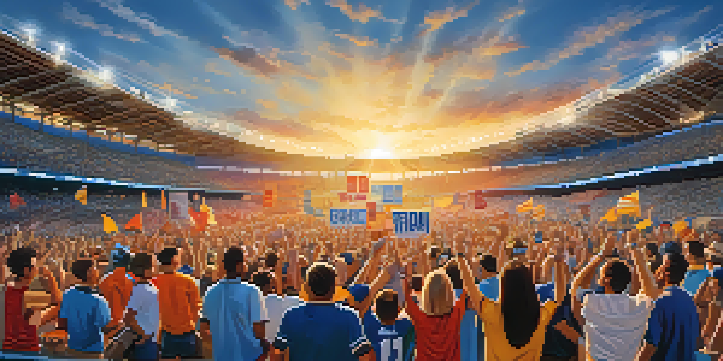 A family cheering in a packed stadium at a local sports event, surrounded by enthusiastic fans and colorful banners.