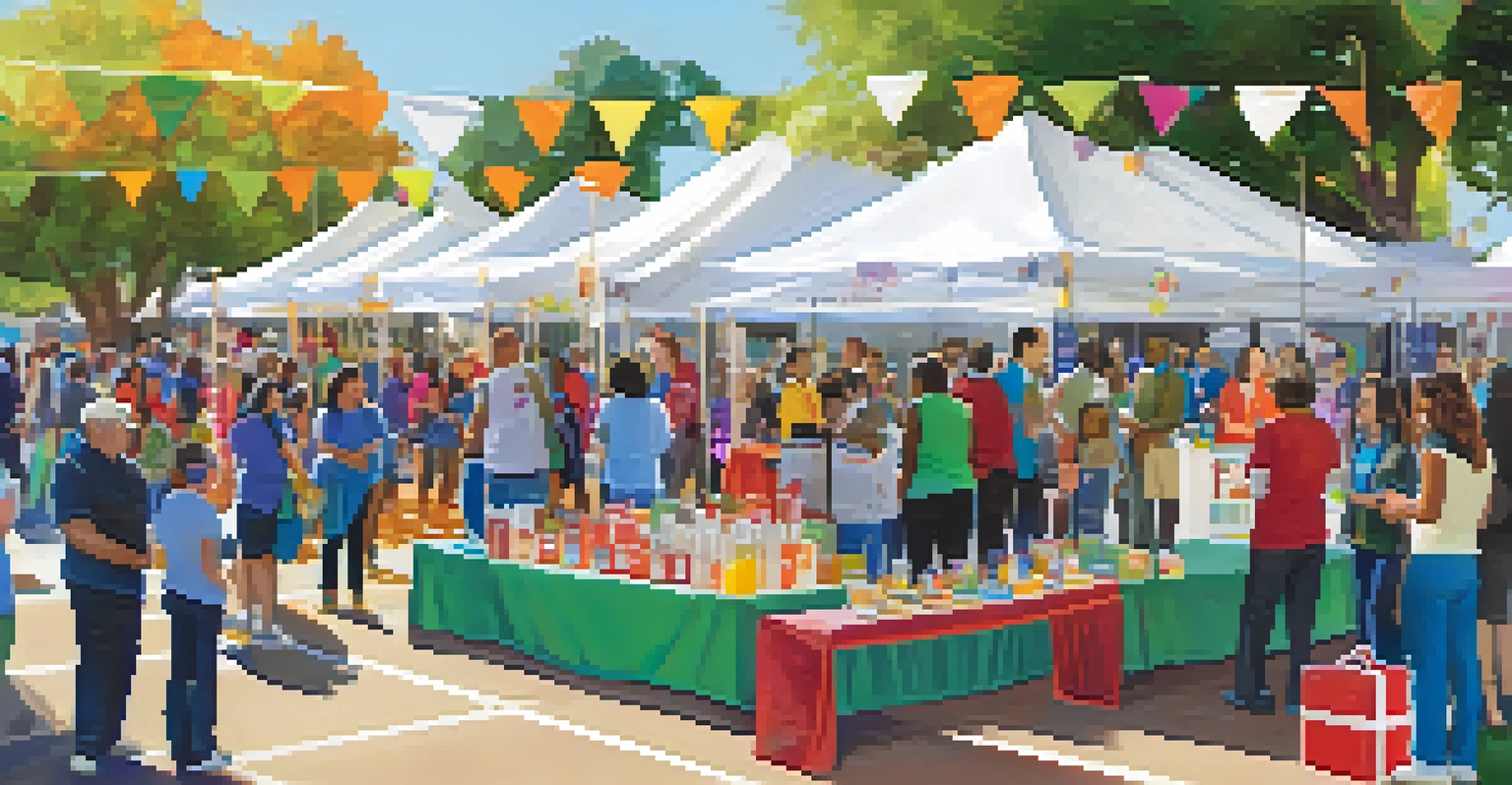 A lively health fair scene in Cupertino with families participating and health booths.