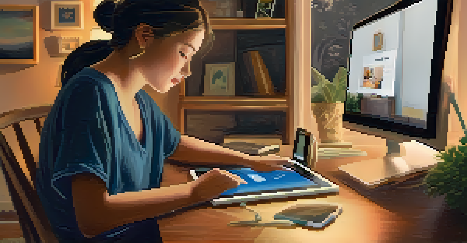 A person using a tablet with a screen reader app in a cozy home environment, demonstrating empowerment through assistive technology.