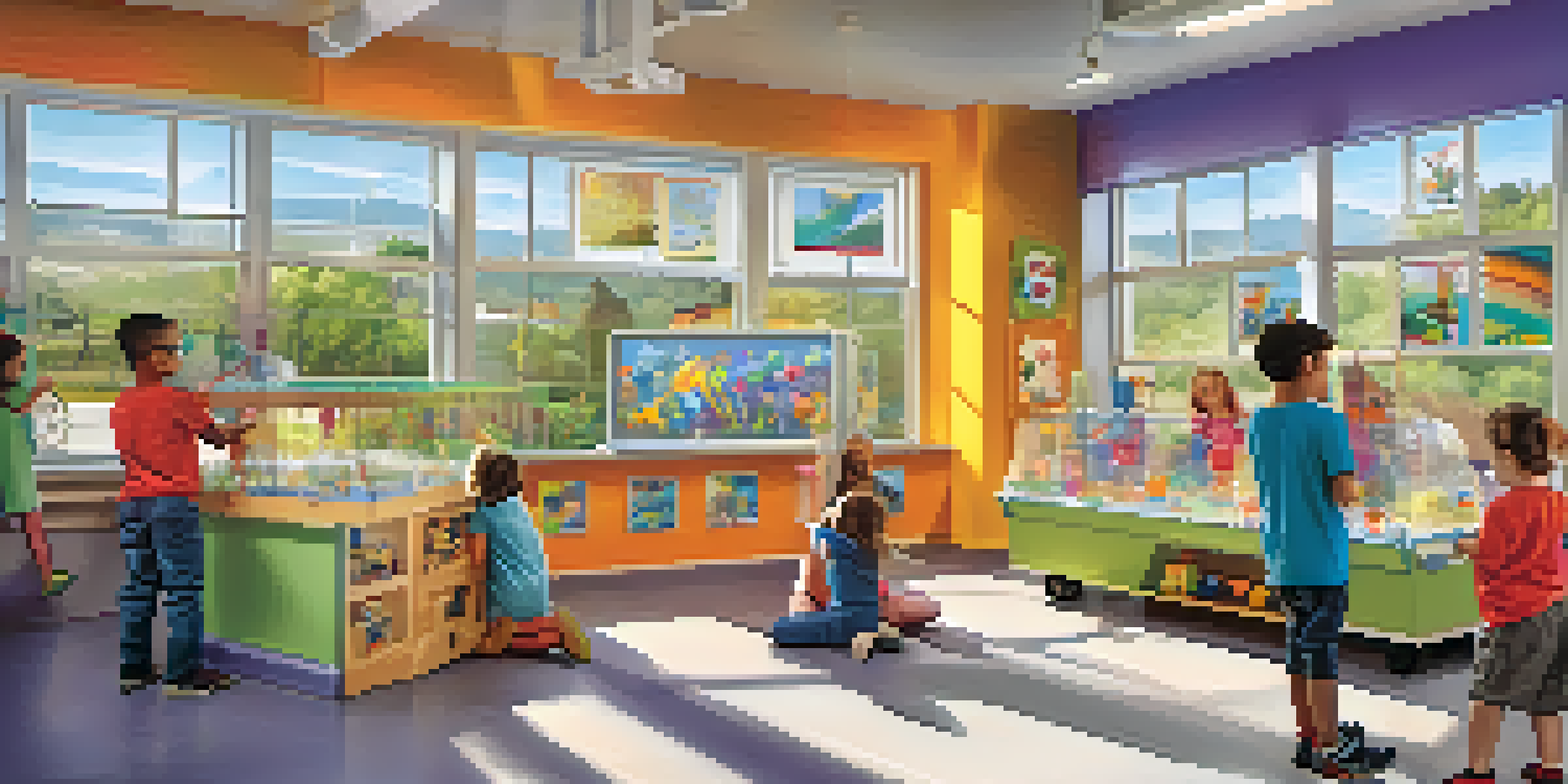 Children enthusiastically participating in hands-on activities at the Children's Discovery Museum of San Jose, surrounded by colorful displays.