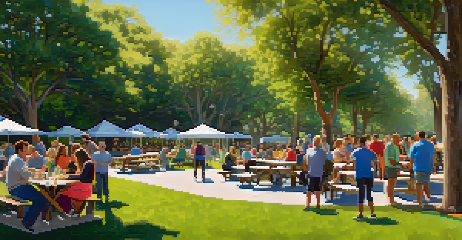 An outdoor networking event in a park with people mingling and enjoying a casual atmosphere.