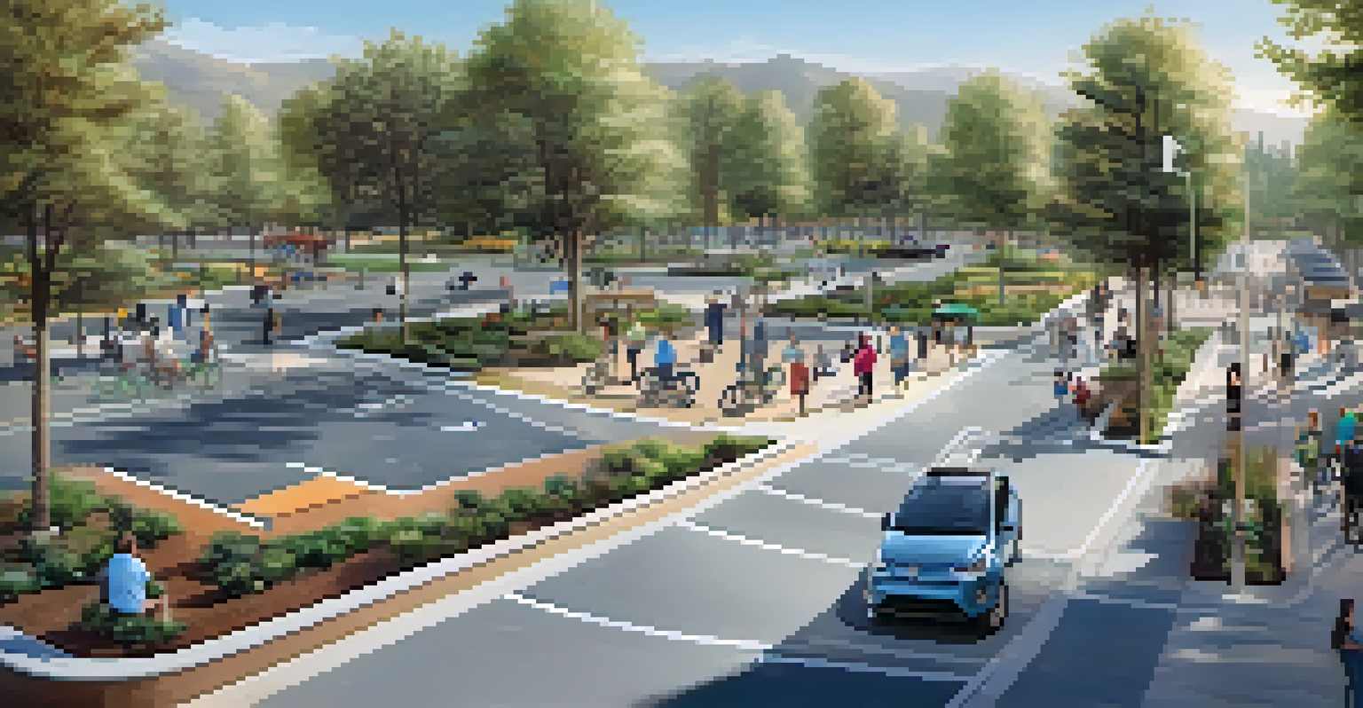 An aerial view of Cupertino showing multiple electric vehicle charging stations in a developed area, surrounded by green spaces and pathways, highlighting community engagement.