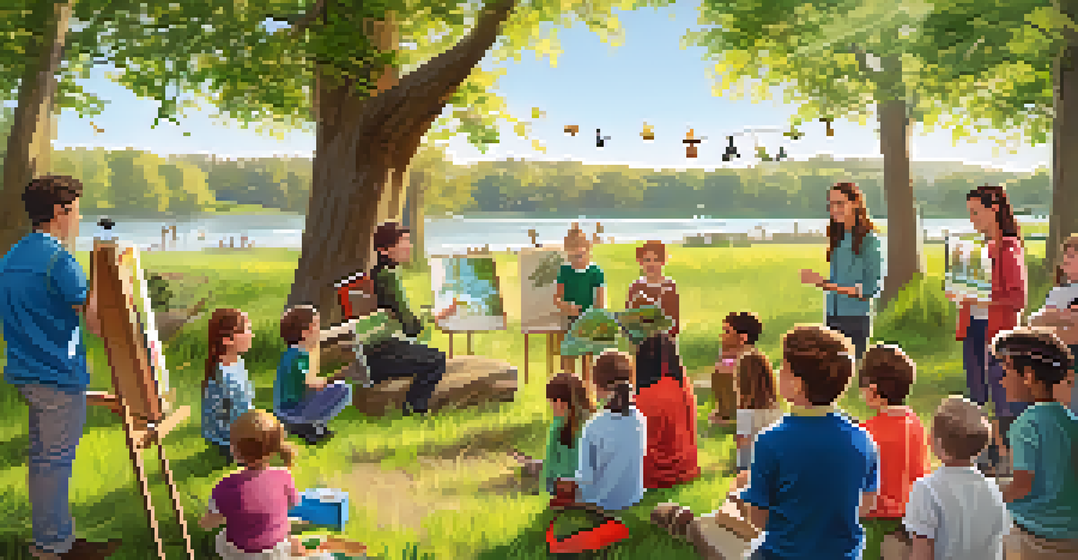 A lively outdoor environmental education workshop with children and an expert demonstrating the importance of ecosystems.