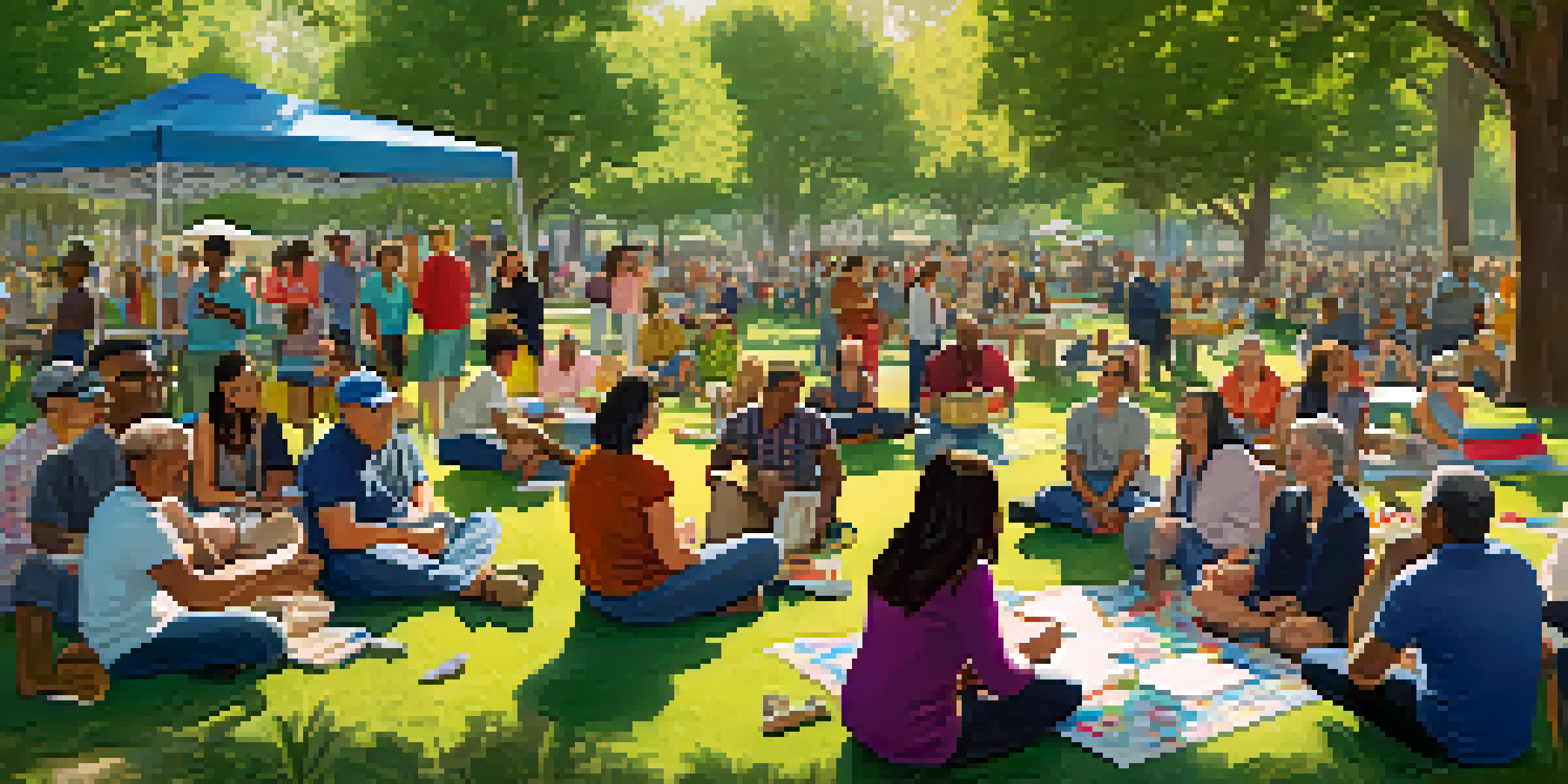 A diverse group of residents in Cupertino gathered in a park for a community meeting, surrounded by greenery and flowers, engaged in discussions.