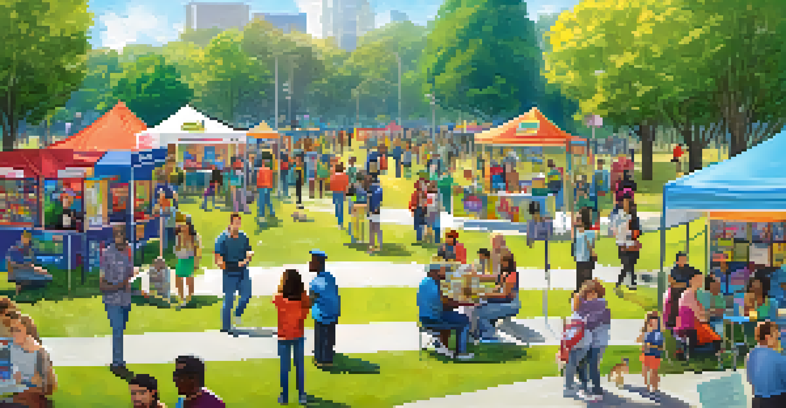 A vibrant outdoor event for mental health awareness with booths and community members interacting.