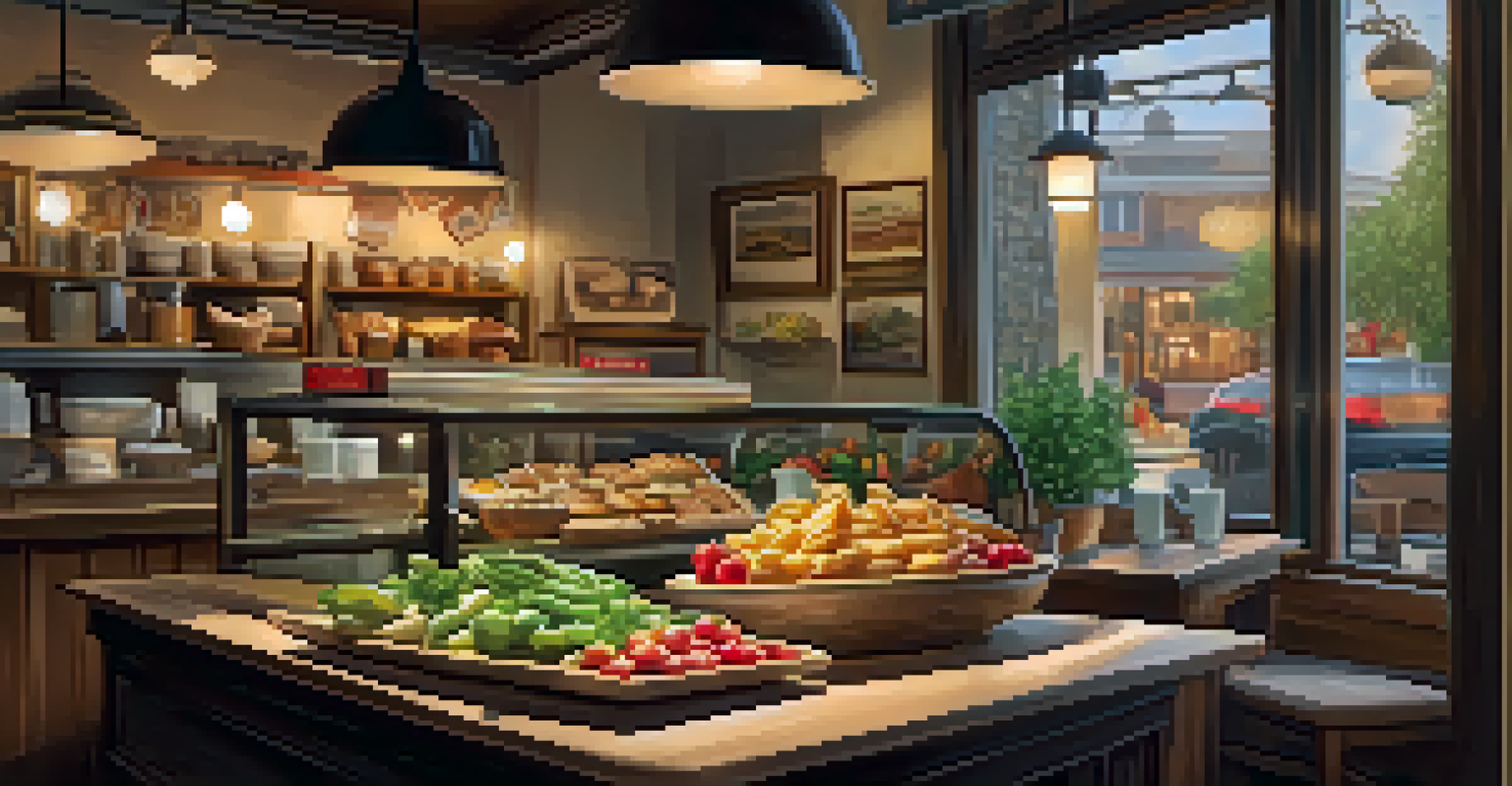 A close-up of a local café's seasonal menu featuring deliciously arranged dishes, with a warm and inviting interior in the background.