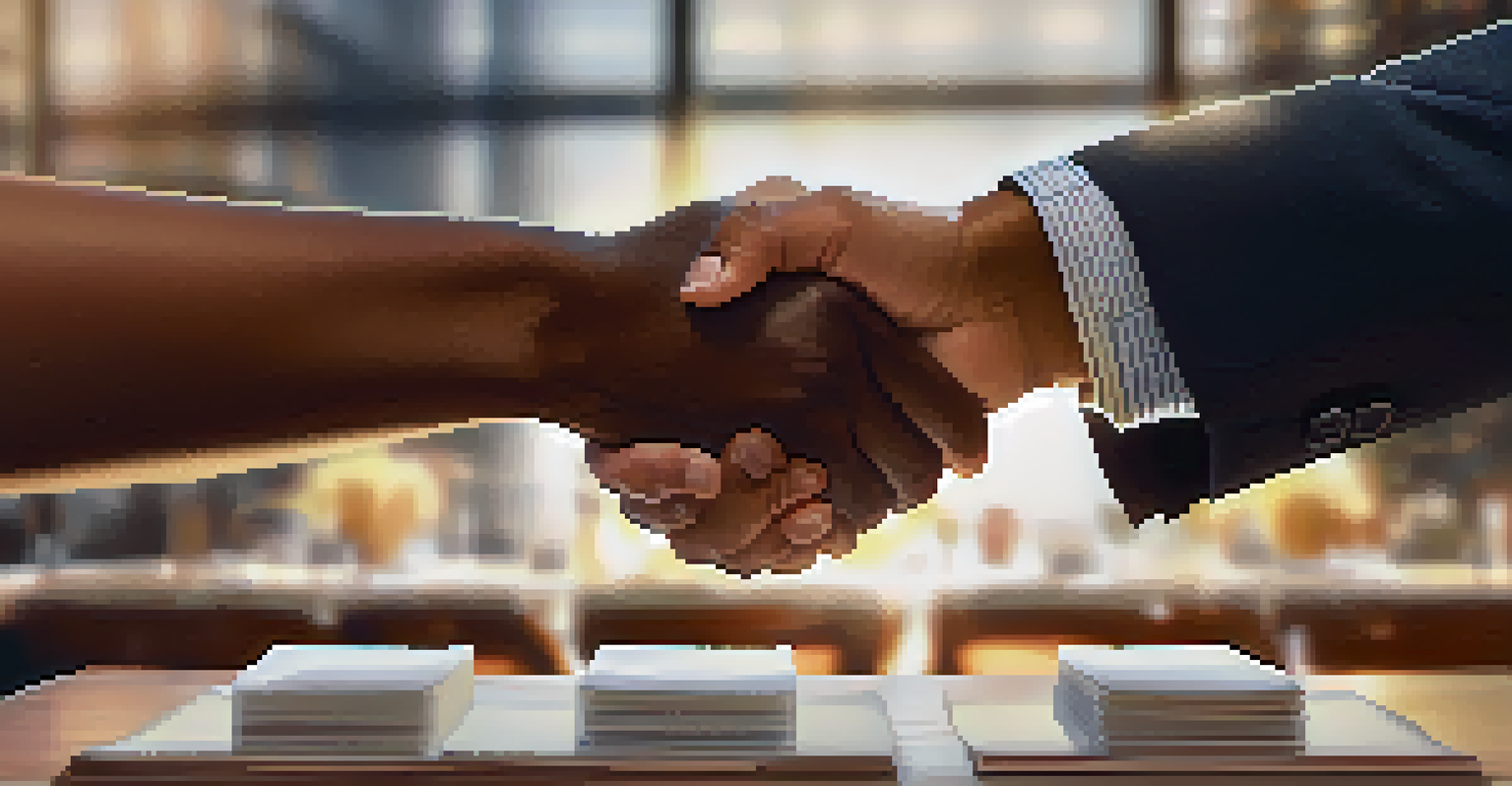 A close-up of a handshake between two individuals, symbolizing a successful business connection.