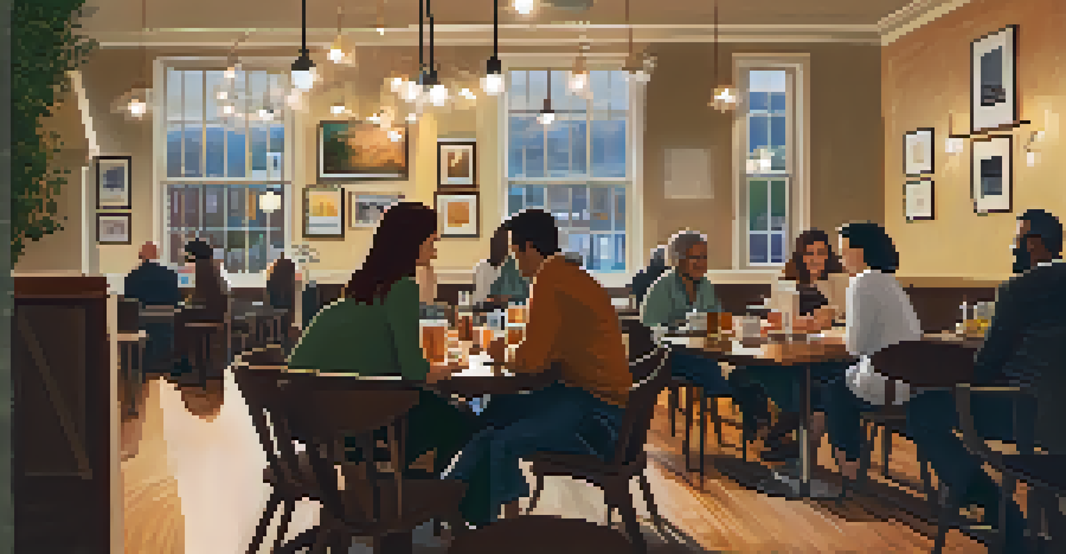A cozy café with professionals networking and sharing ideas over refreshments.
