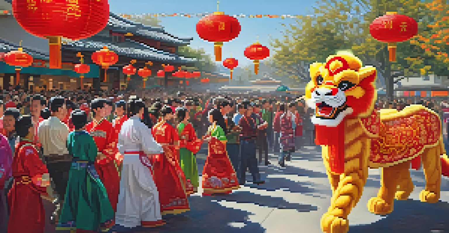 A festive Lunar New Year parade with performers, lion dancers, and fireworks in Cupertino.