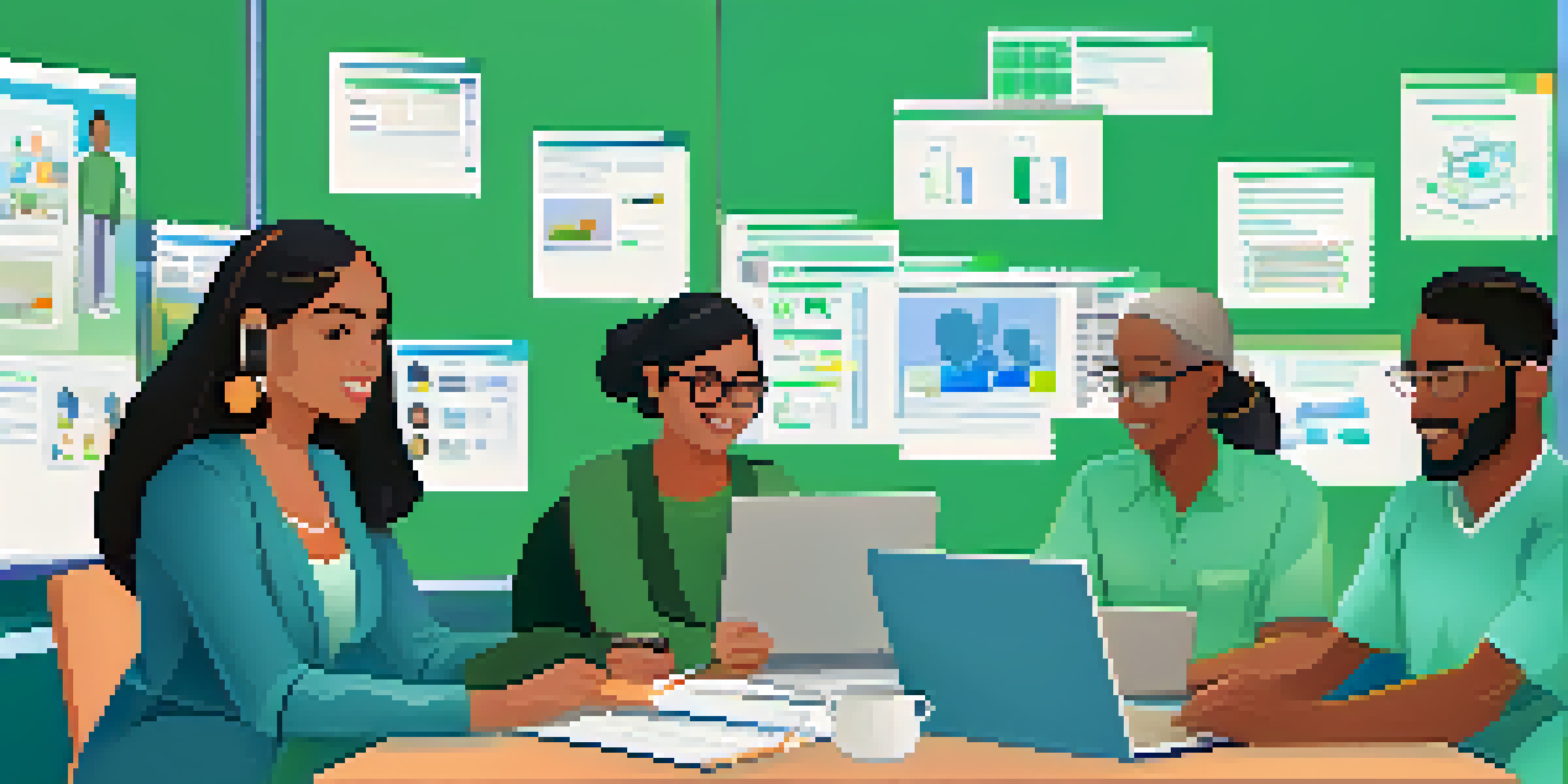 A colorful virtual workshop with diverse participants on a video call, displaying charts and graphs on a laptop.