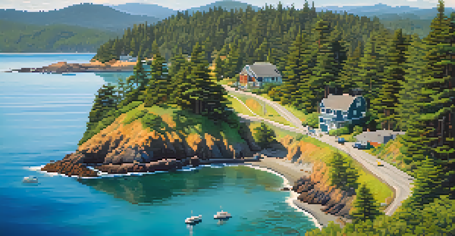 Cyclists biking along a scenic coastal path on San Juan Islands, surrounded by blue waters and green landscapes.