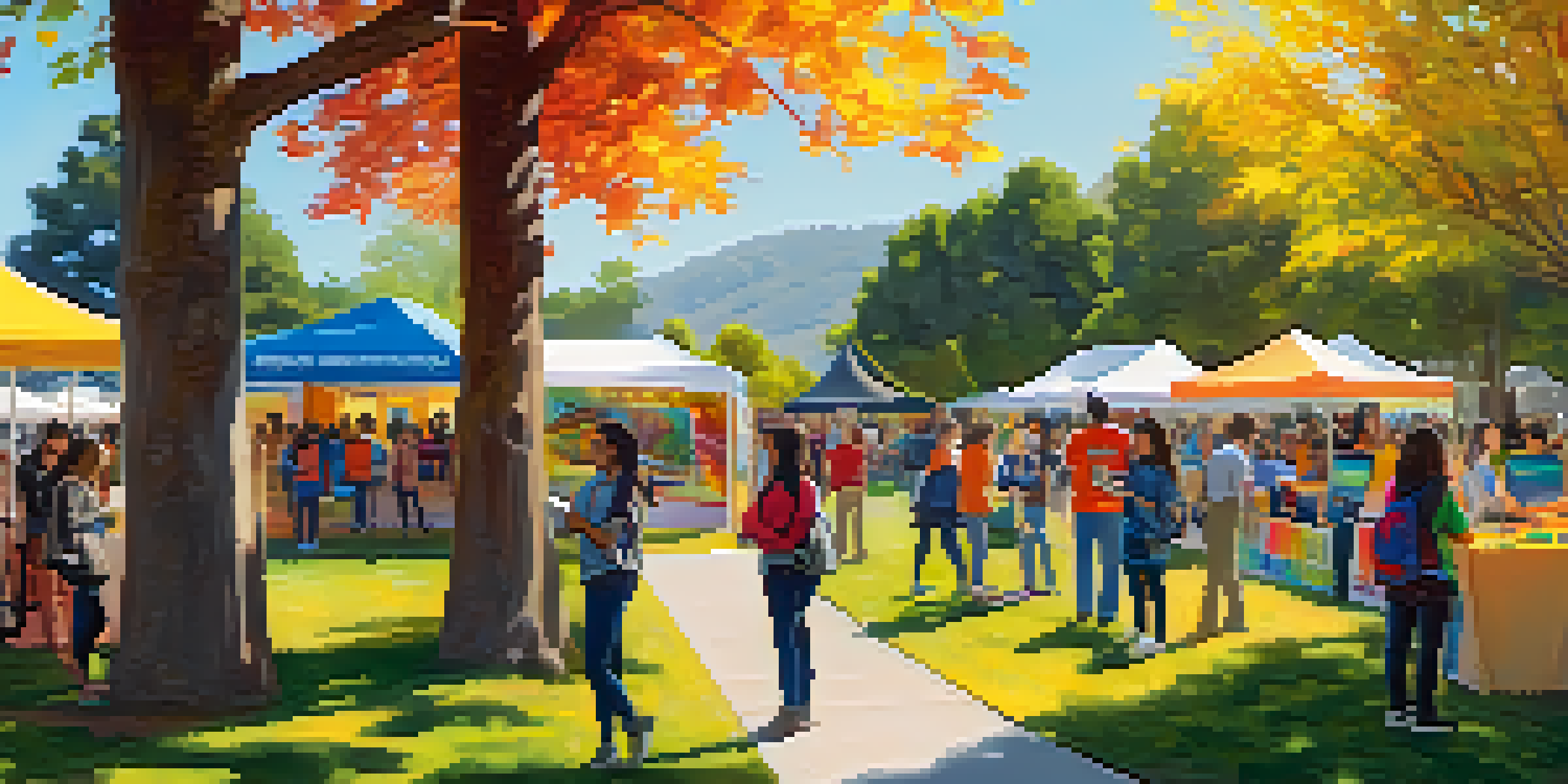 A lively outdoor tech education fair in Cupertino with students interacting at STEM booths under sunlight.