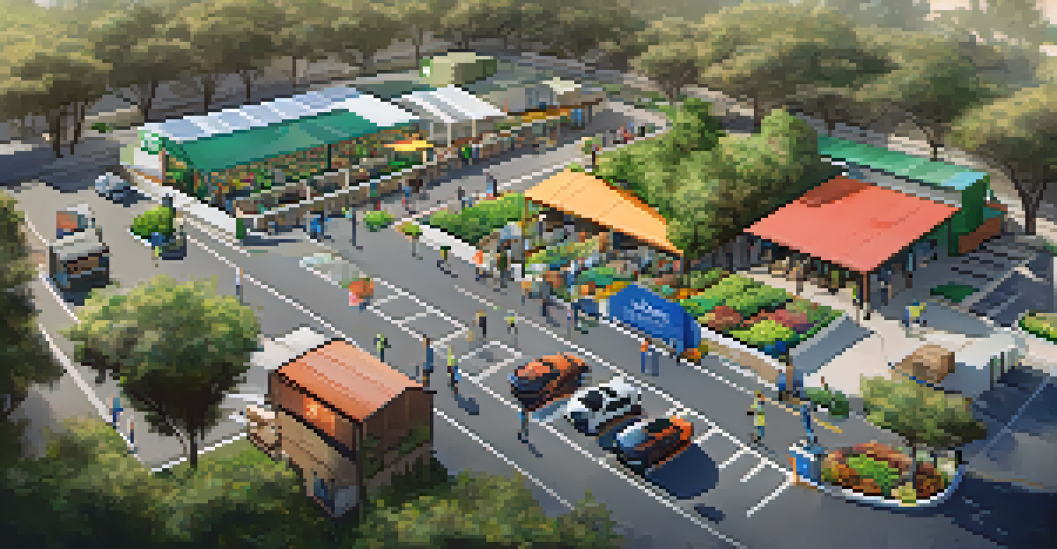 An overhead view of a recycling center in Cupertino with residents sorting materials surrounded by greenery.