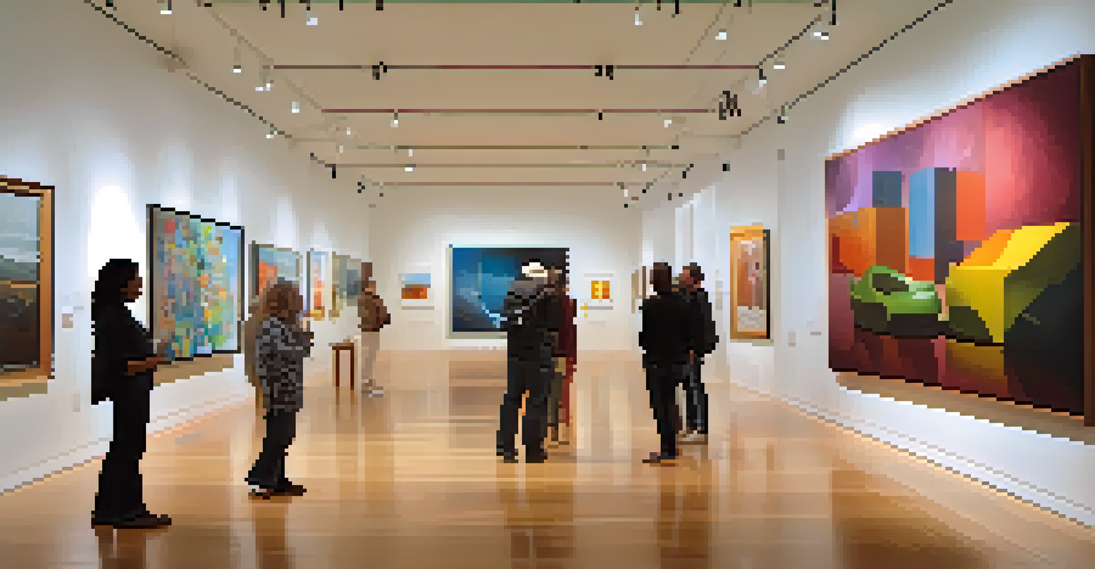 An art gallery in Cupertino filled with contemporary artworks and visitors appreciating the displayed pieces.