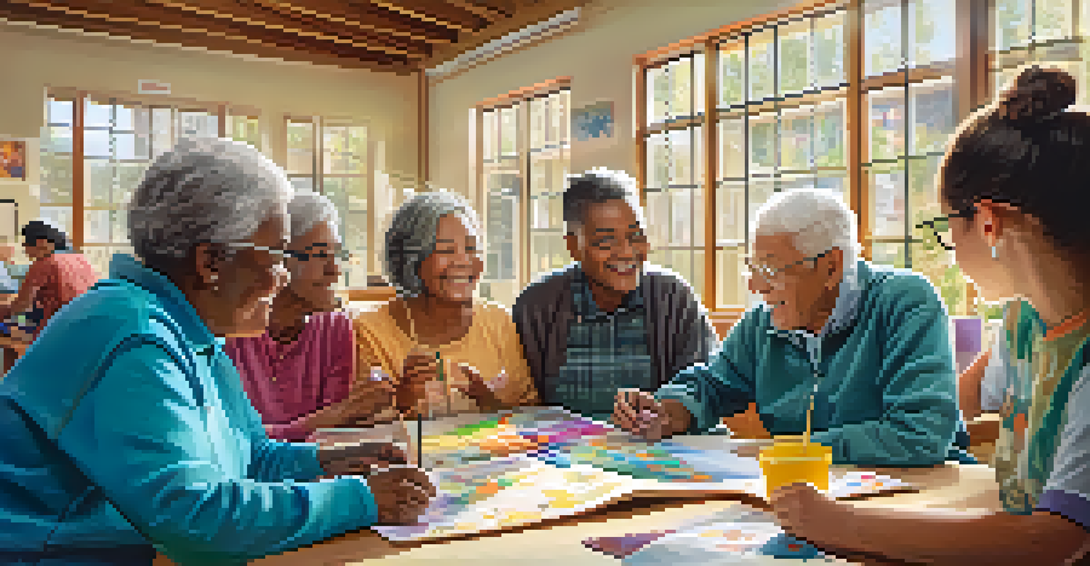 Seniors learning to use smartphones from a young instructor in a bright community center.