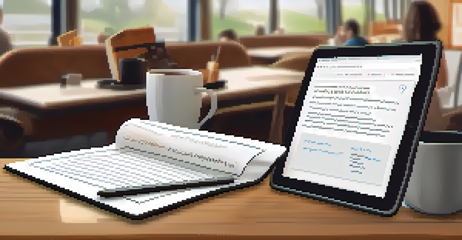 A close-up of a feedback form on a tablet with handwritten notes and coffee cups, illustrating community input gathering.