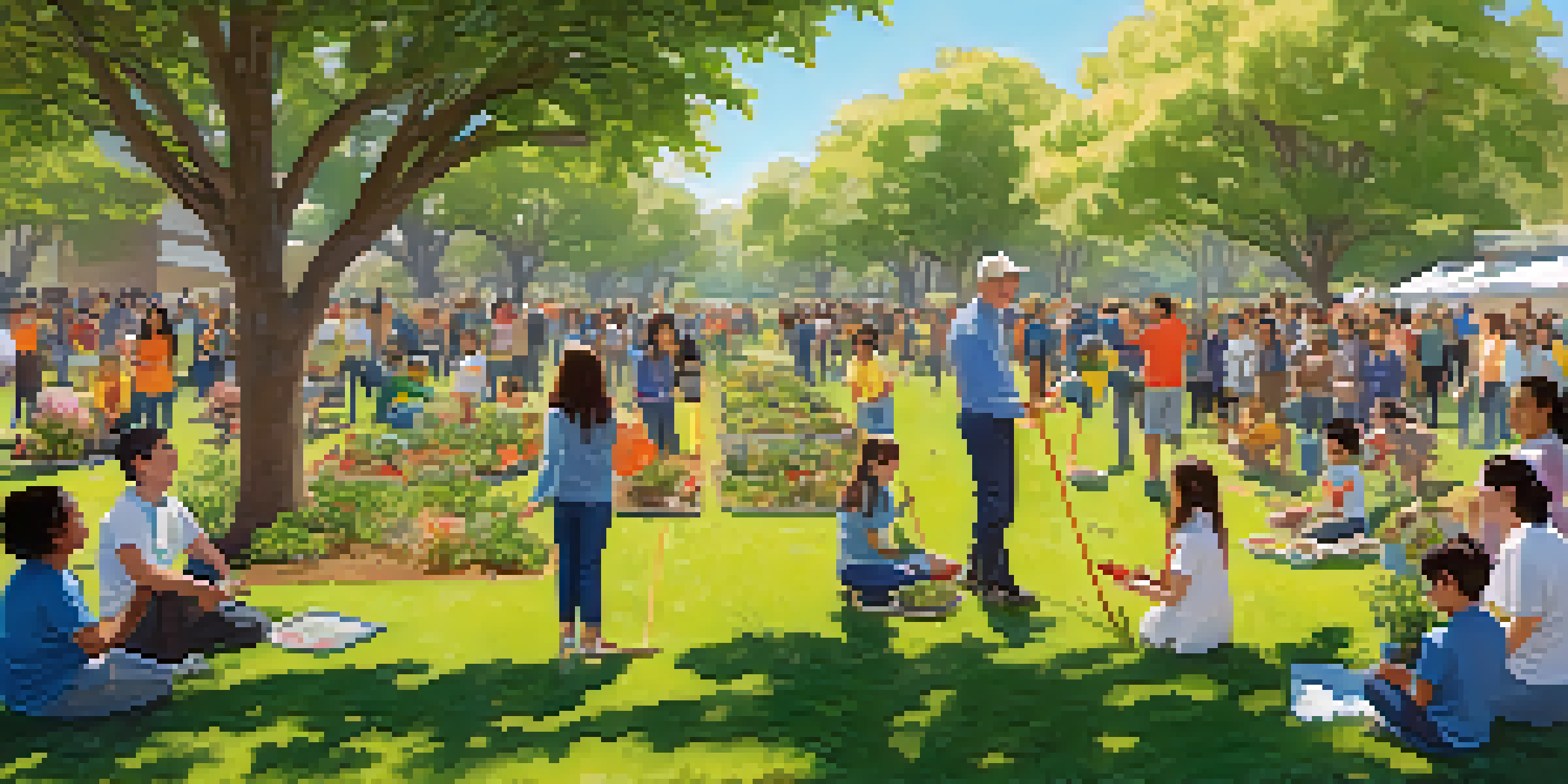 A community gathering in Cupertino with residents planting trees in a park, showcasing teamwork and a sunny day.