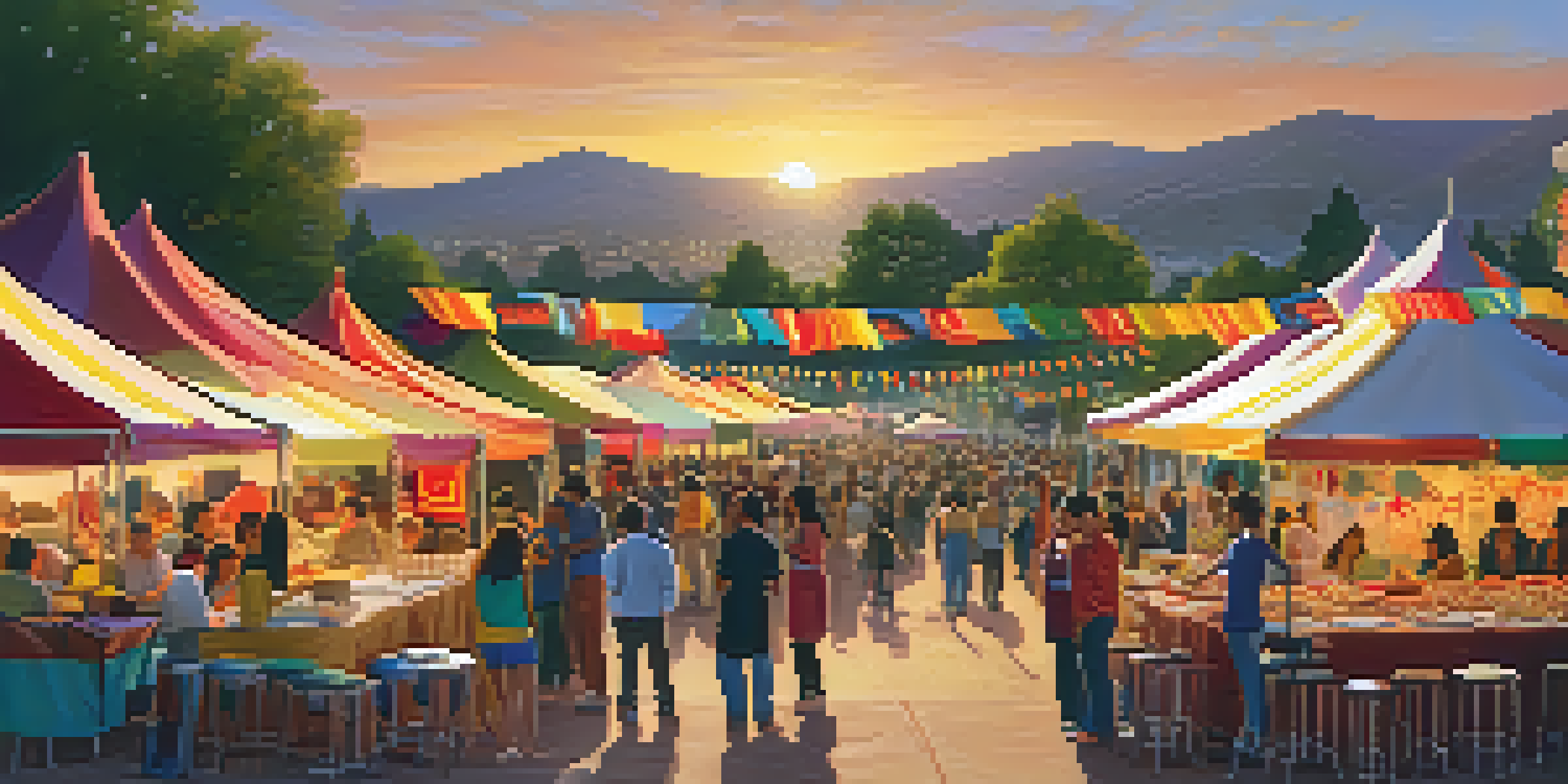 A lively festival in Cupertino showcasing diverse cultures with colorful booths and people enjoying food.