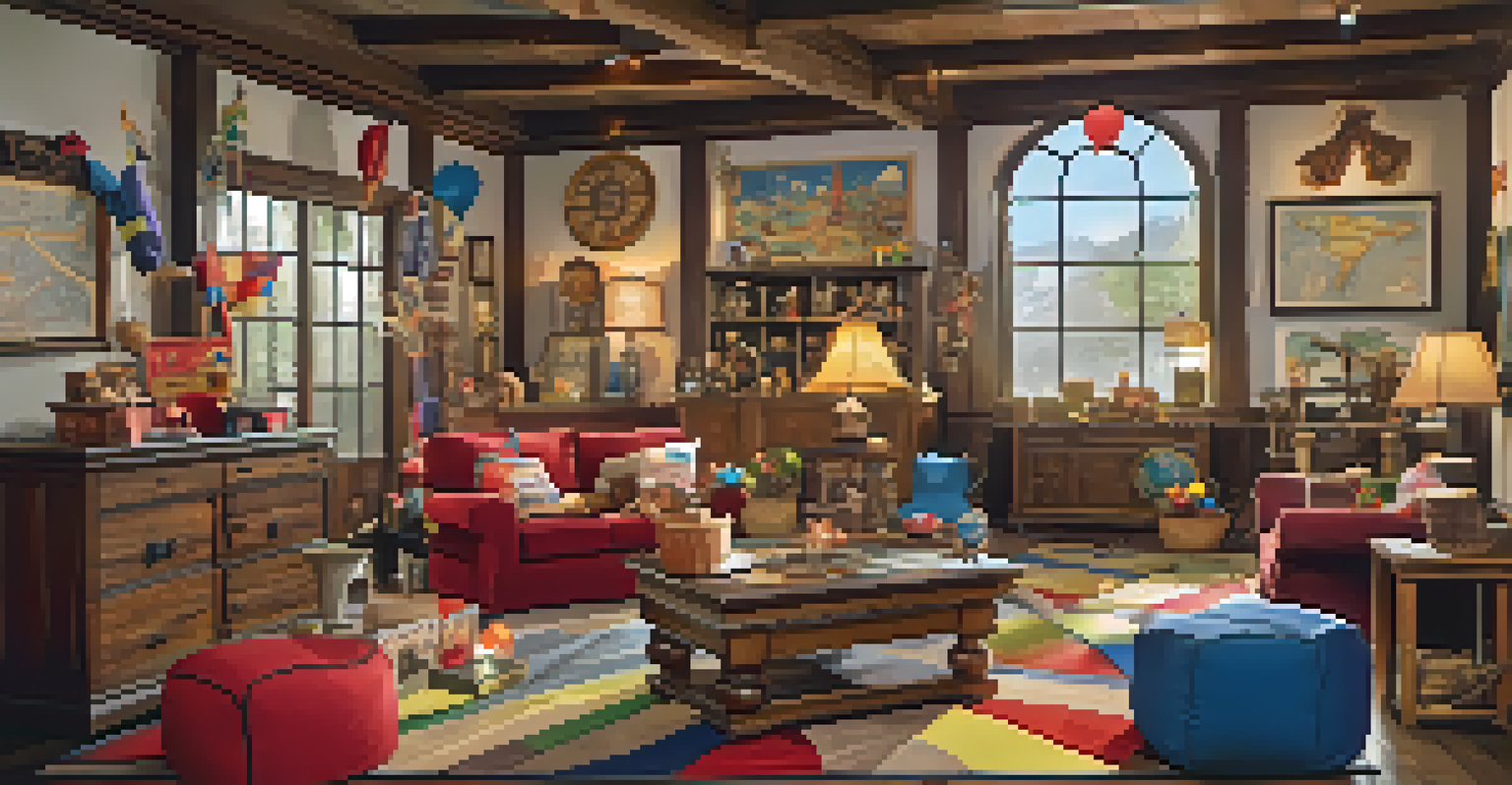 Children participating in an indoor treasure hunt with themed props and clues in a lively living room.