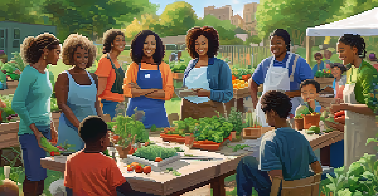 A community workshop in a garden with residents learning about composting and gardening techniques.