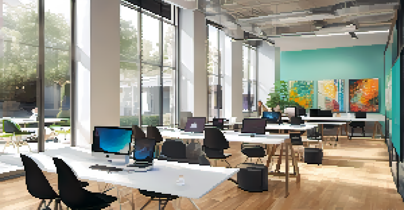 An interior view of a modern coworking space in Cupertino with professionals collaborating and working.