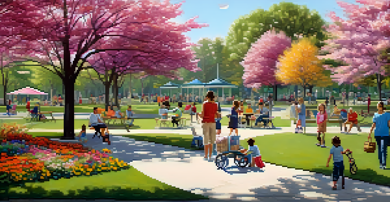 A lively park with families enjoying outdoor activities, showcasing the results of community-driven improvements in a vibrant and colorful environment.