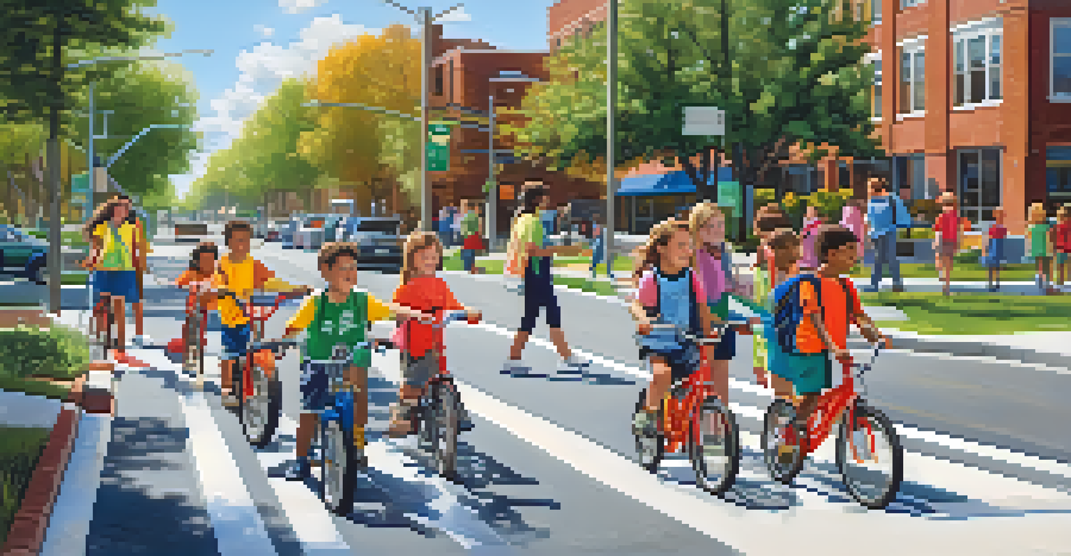 Children practicing safe pedestrian techniques at a crosswalk during a Safe Routes to School program.